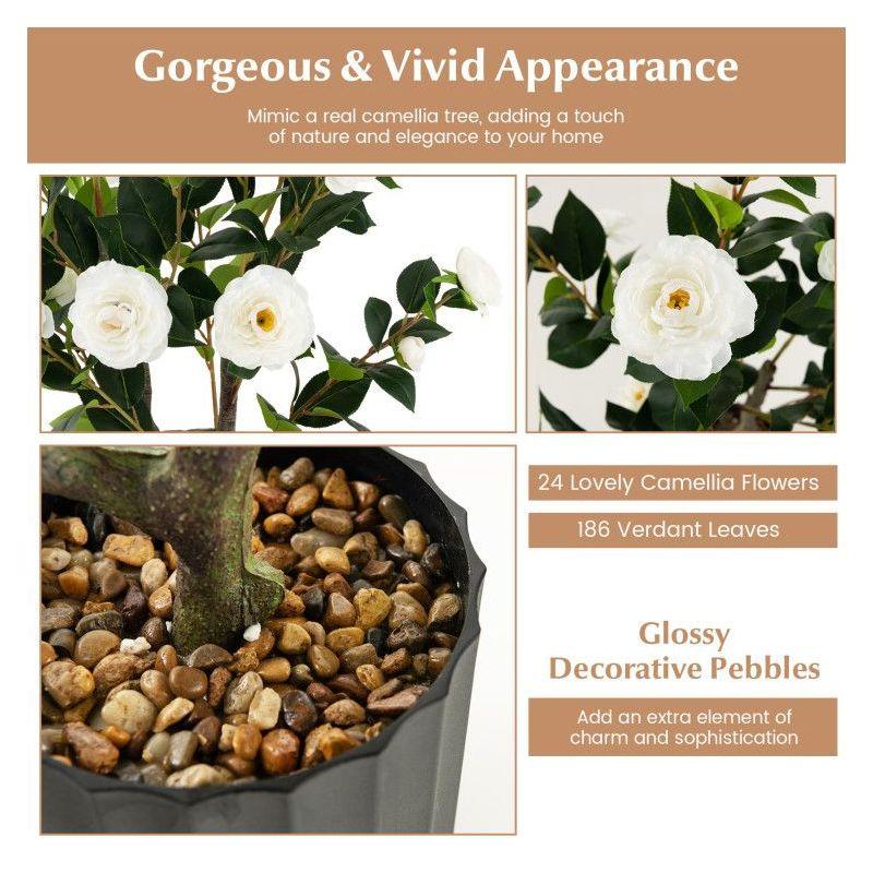 Primrue Primrue 38'' Artificial Camellia Tree Faux Floral Plant Fake Tree For Decoration White