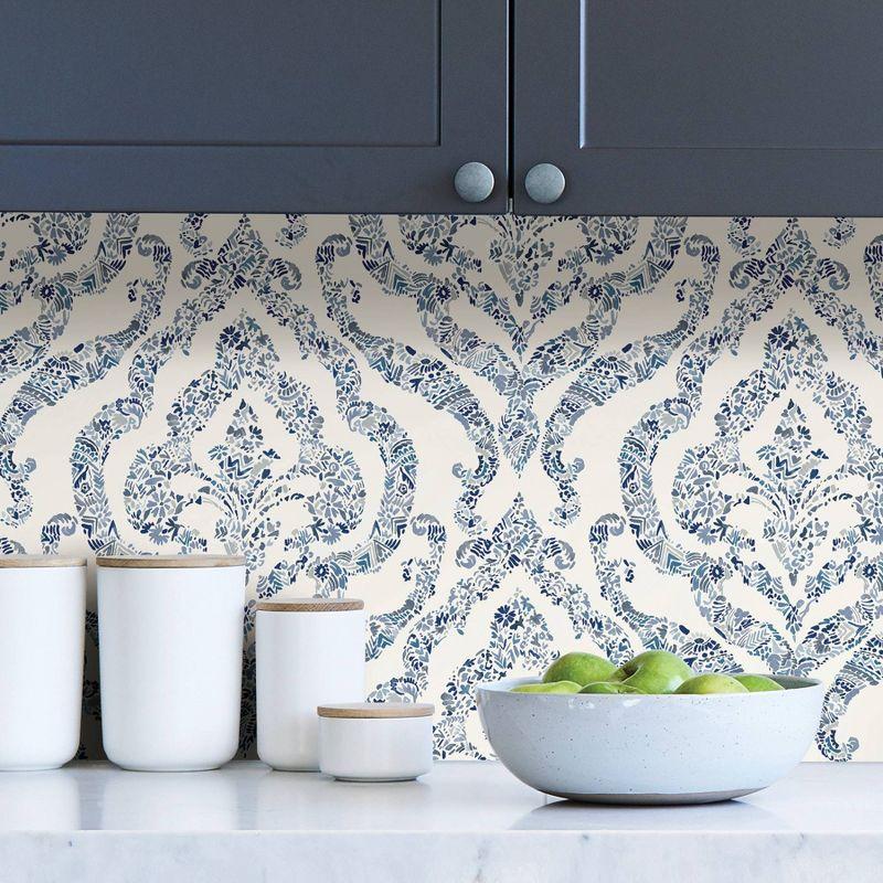 NuWallpaper Guildford Peel and Stick Wallpaper Blue: Removable Vinyl, Self-Adhesive, Smooth Finish, 28.2 Sq Ft Coverage