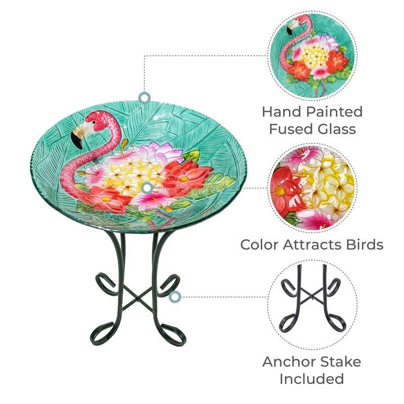 Teamson Home 17.8" Fusion Glass Birdbath with Metal Stand, Multi