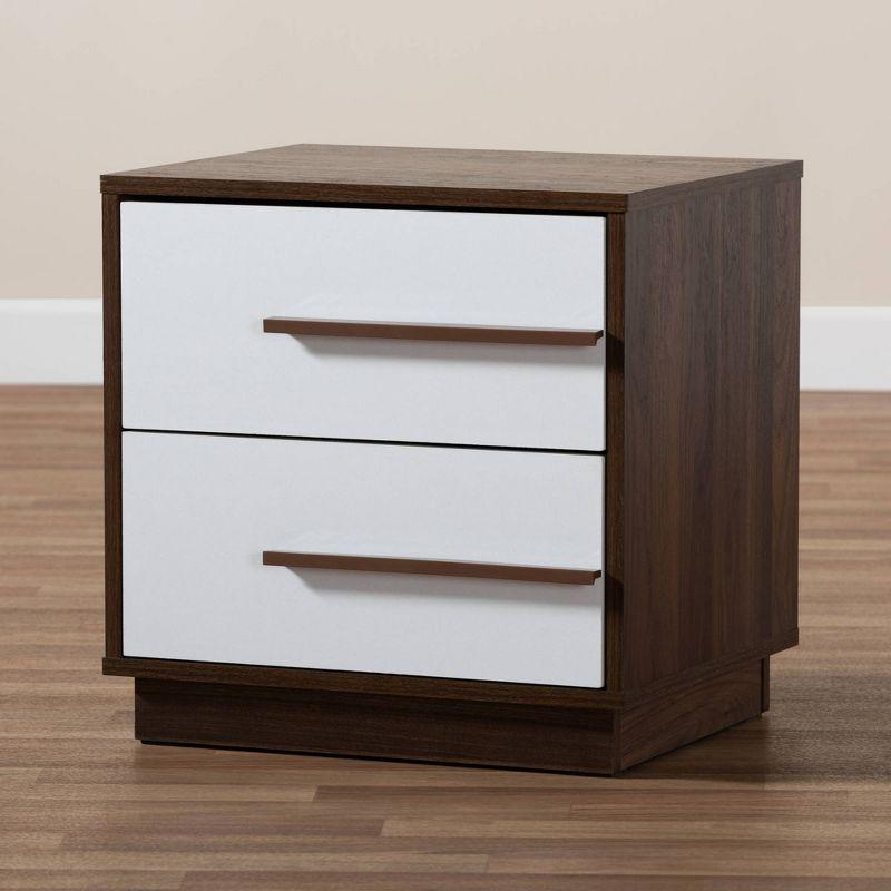 Baxton Studio Mette Walnut Finished Wood Nightstand White: Contemporary Bedside Table with Drawer, Meets ASTM Standards