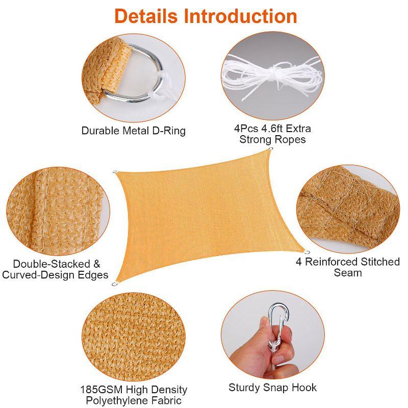 LakeForest"Rectangle Shade Sail Canopy 98% UV Block, 185GSM HDPE Awning for Outdoor Patio with Hooks & Ropes"Beige
