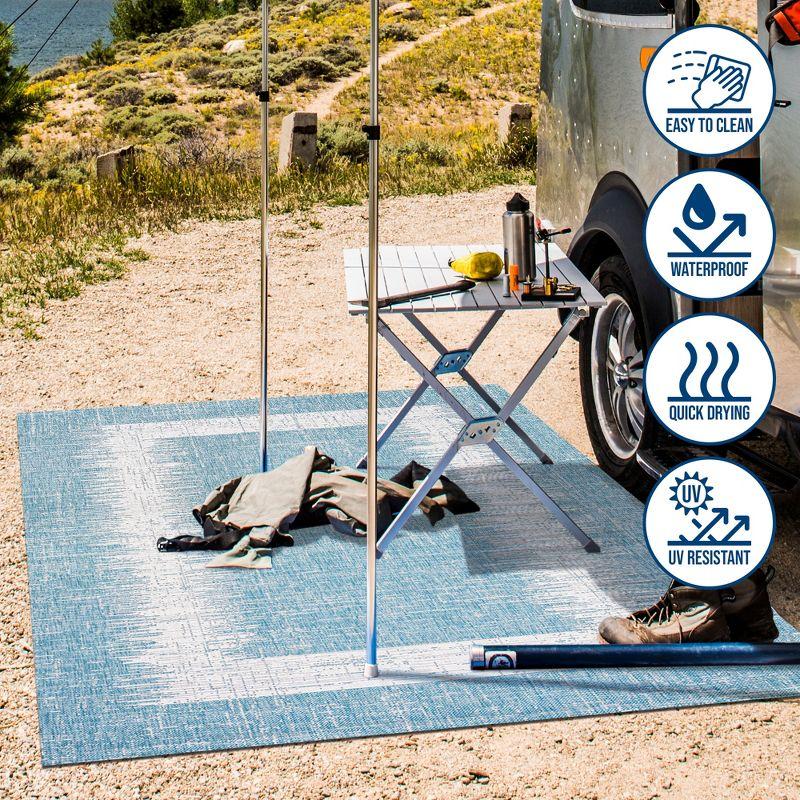 3'x5' Scandi Minimalist Border Indoor/Outdoor Area Rug, Aqua/Ivory - JONATHAN Y