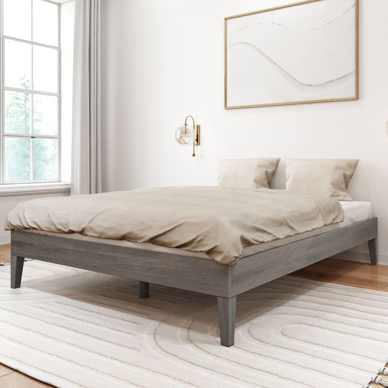 Driftwood Queen Solid Pine Platform Bed Frame with Drawer