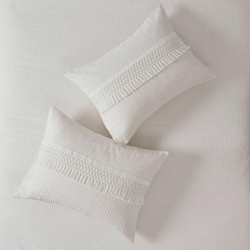 Amaya Ivory Full/Queen Cotton Seersucker Duvet Set with Tassel Trims