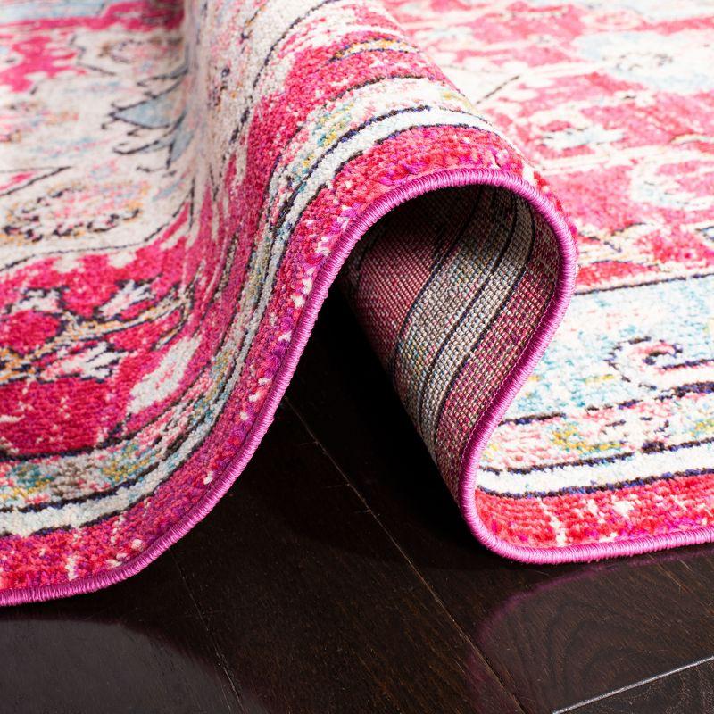 Fuchsia and Blue Distressed Medallion 26'' Synthetic Runner Rug