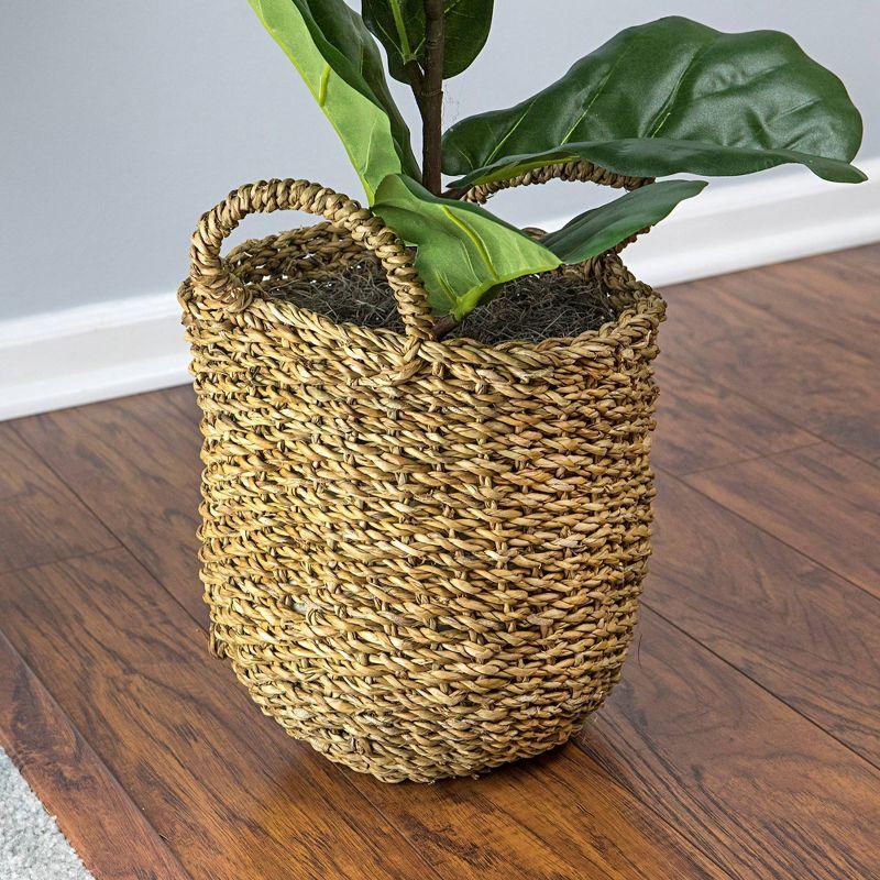 36" x 18" Artificial Fiddle Leaf Fig Plant in Basket - LCG Florals: Faux Fig, Indoor Polyester Decor, Wicker Basket