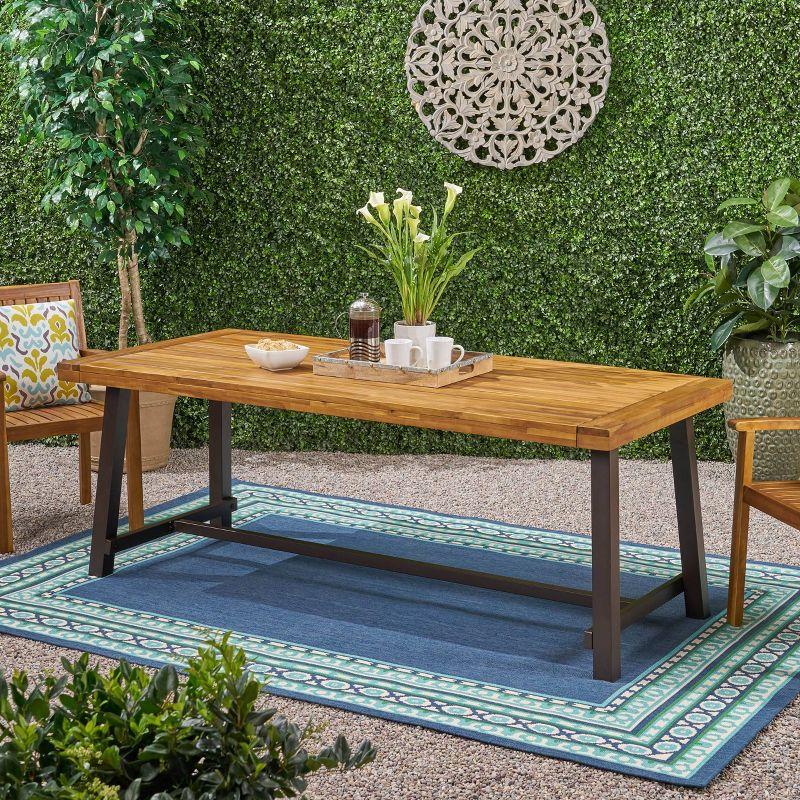 Carlisle 79" Rectangle Acacia and Iron Dining Table Gray/Black - Christopher Knight Home: Weather-Resistant, Seats 8