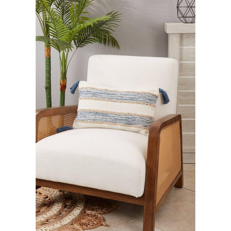 12"x20" Oversized Striped Tassel Corners Poly Filled Lumbar Pillow: Cotton & Jute - Saro Lifestyle
