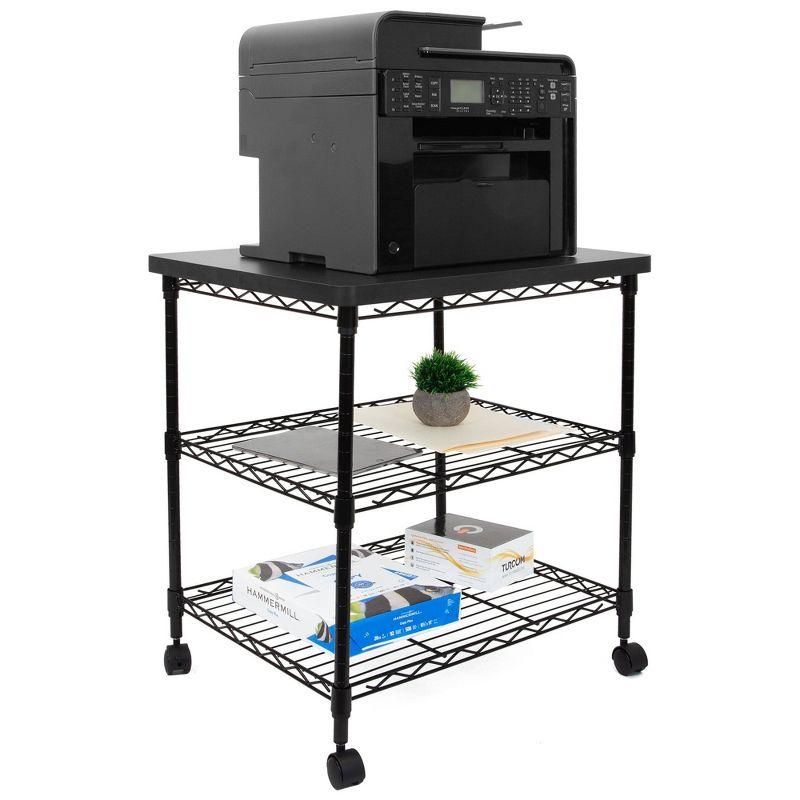 Mount-It! Printer Stand w/ Rolling Wheels, 3-Tier Large Printer Cart w/ Storage Shelves For 3D & Laser Printer, Scanner, Heat Press, 200 Lbs. Capacity