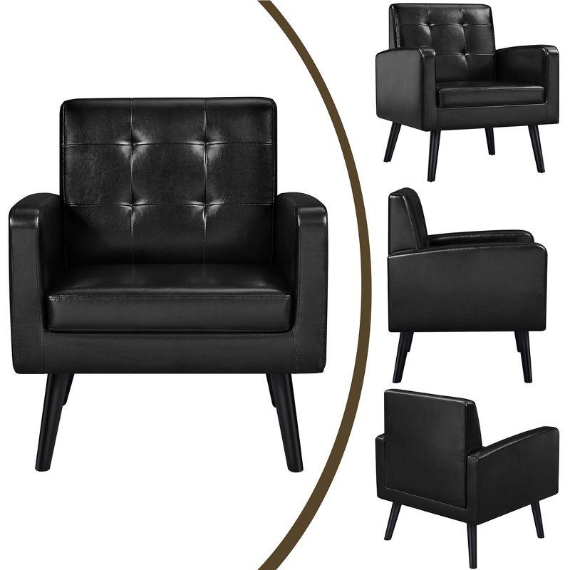 Yaheetech Modern Armchair Accent Chair Faux Leather Tufted with Solid Wood Legs