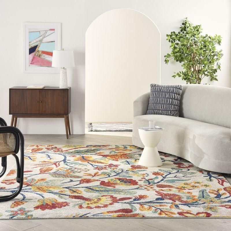 Ivory Multicolor Floral 9' x 12' Synthetic Area Rug