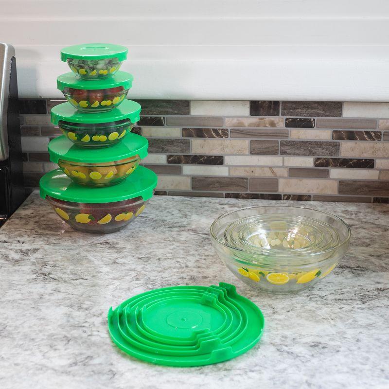 20-Piece Glass Bowls with Lids Set - Lemon Design Mixing Bowls Set with Multiple Sizes