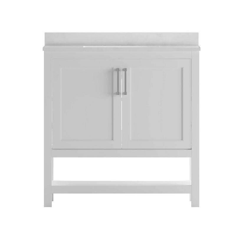 Taylor & Logan 36" Vivien Bathroom Vanity White: Carrara Marble Countertop, Ceramic Sink, Adjustable Shelf