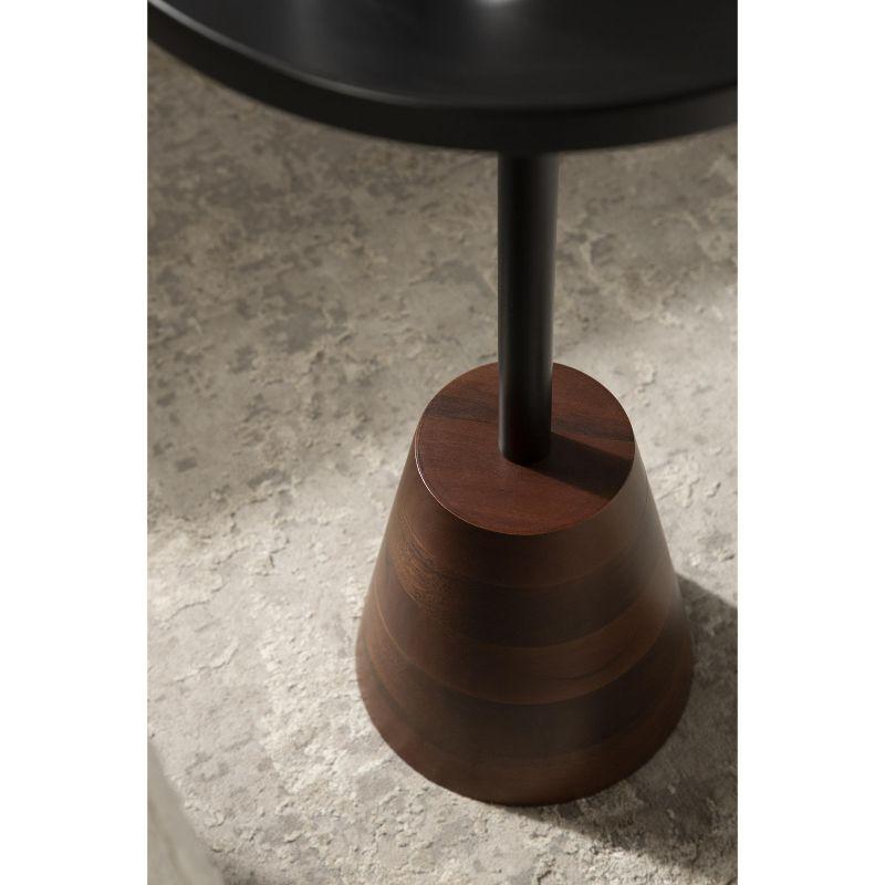 Kate and Laurel Tira Round Metal Side Table, 14x14x24, Black and Walnut Brown