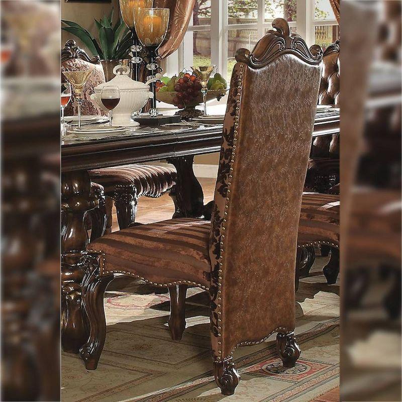 22" Versailles Dining Chair Two Tone Light Brown Synthetic Leather /Fabric and Cherry Oak Finish - Acme Furniture: Elegant Traditional Design