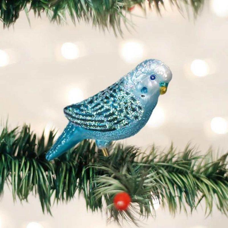 Miniature Blue Parakeet Glass Clip-On Christmas Ornament