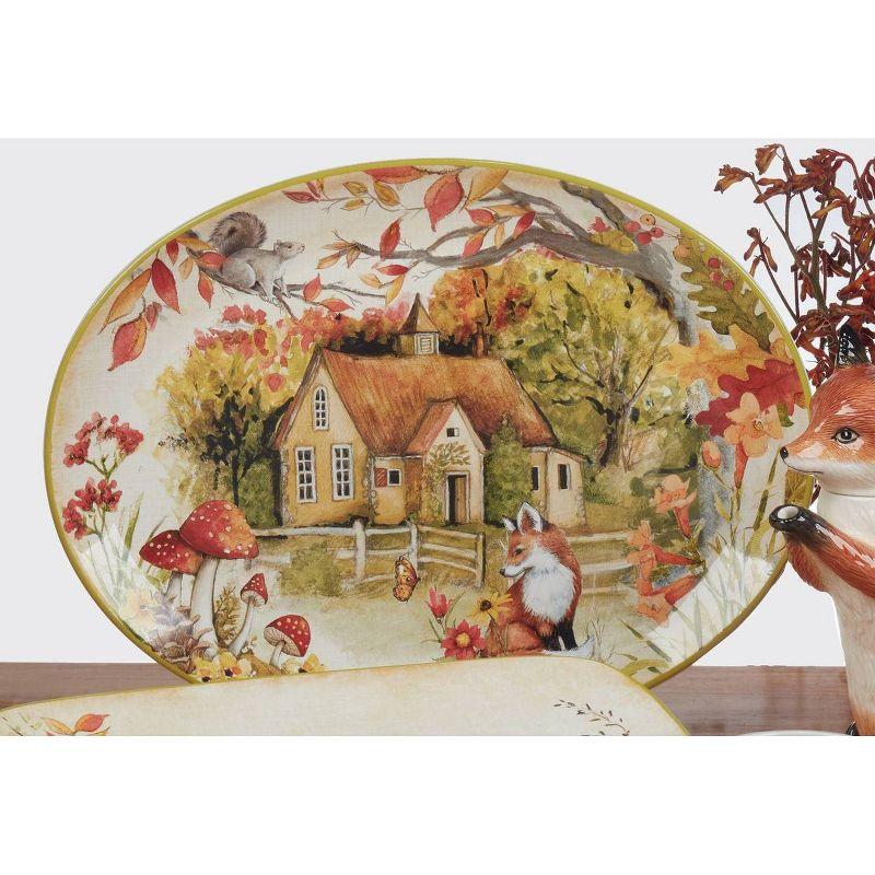 Woodland Critters Ceramic Oval Serving Platter with Cottage Scene