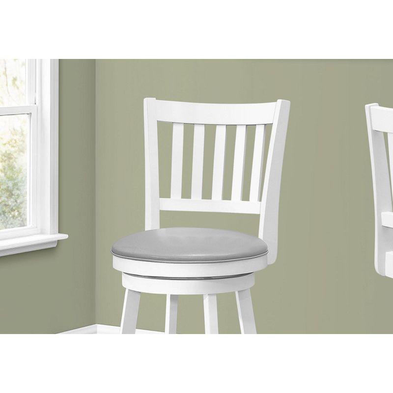 Monarch Specialties Bar Stool Set Of 2 Swivel Counter Height Kitchen White Wood Grey Leather Look Transitional
