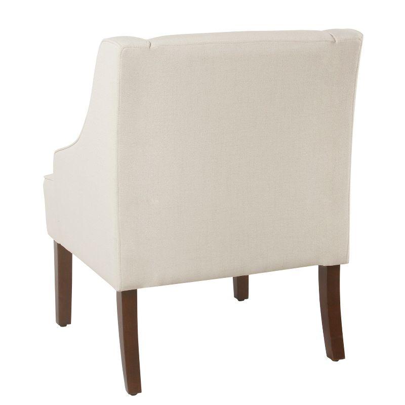 Elegant Cream Swoop Arm Accent Chair with Dark Walnut Wood Legs