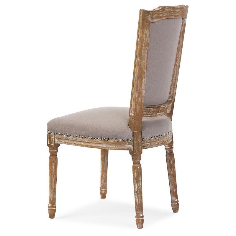 Estelle Chic Rustic French Country Cottage Dining Chair: Solid Oak, Linen Detail - Baxton Studio