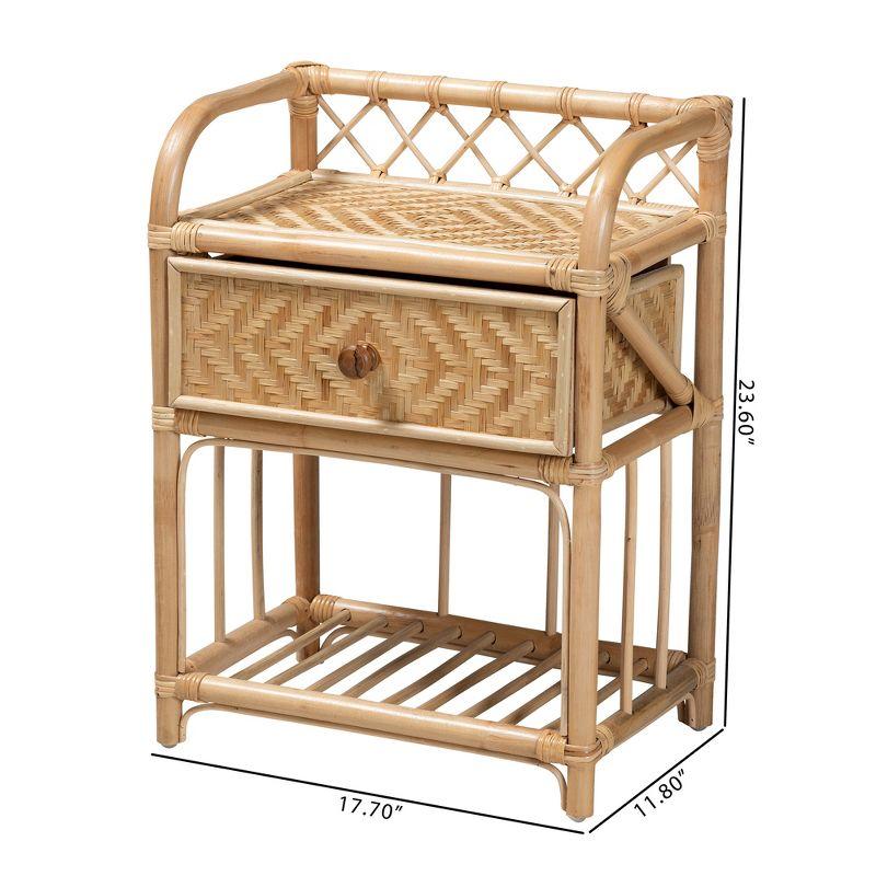 Natural Brown Rattan 1-Drawer Bohemian Night Table