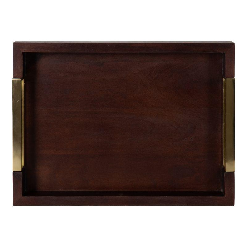 Heller Rectangular Espresso Finish Mango Wood Tray with Nickel-Plated Handles