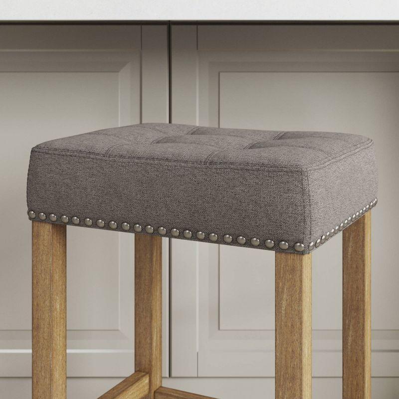 Hylie 24" Gray Linen & Light Brown Wood Backless Barstool