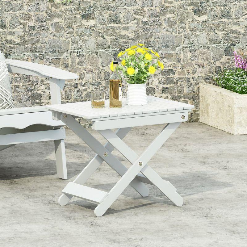 White Folding Wooden Outdoor Side Table with Criss Cross Base