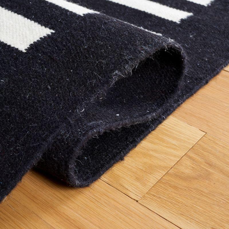 Hand-Woven Boho-Chic Black Stripe Wool Area Rug