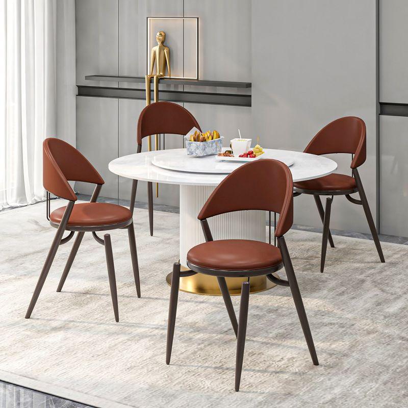 Venice Dining Chair Upholstered Leather in Iron Open Curved Back Design Set of 2 in Dark Brown
