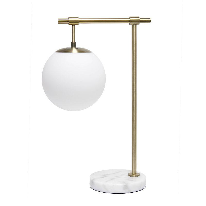 21" White Globe Shade Table Lamp with Marble Base and Brass Arm