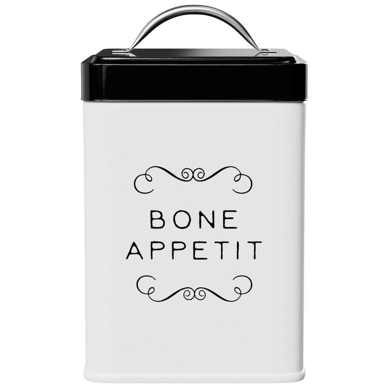 White and Black Metal Pet Treat Canister, 36 oz