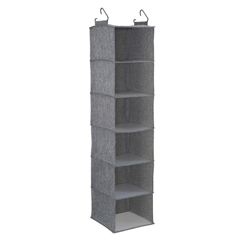 Household Essentials 6 Shelf Hanging Organizer Graphite Linen: Closet Hanging Storage, Fixed Shelves, Gray, 48" Height