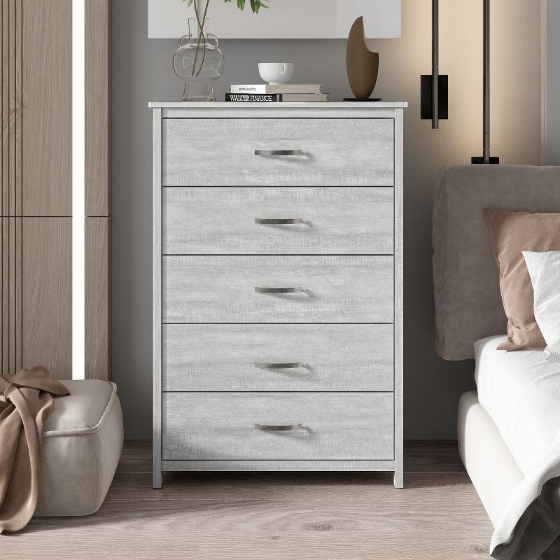 Layton 5-Drawer Chest in Dusty Gray Oak and White