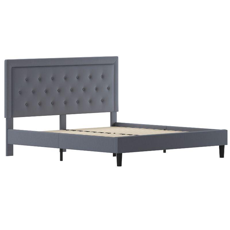 Modern King-Sized Light Gray Tufted Upholstered Platform Bed with Wooden Slats