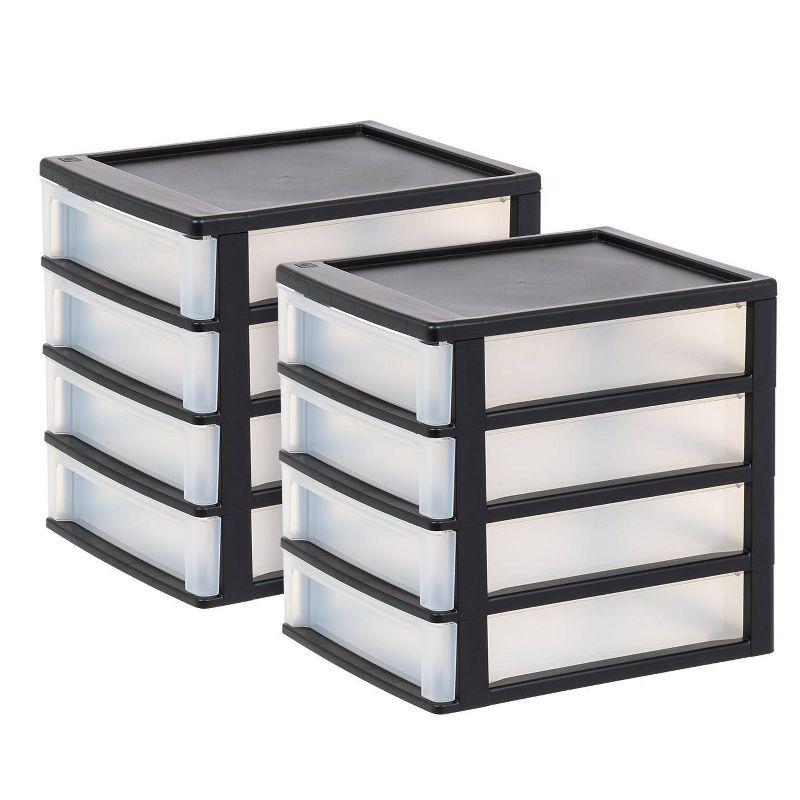 Small Black Plastic 4-Drawer Stackable Organizer, Set of 2