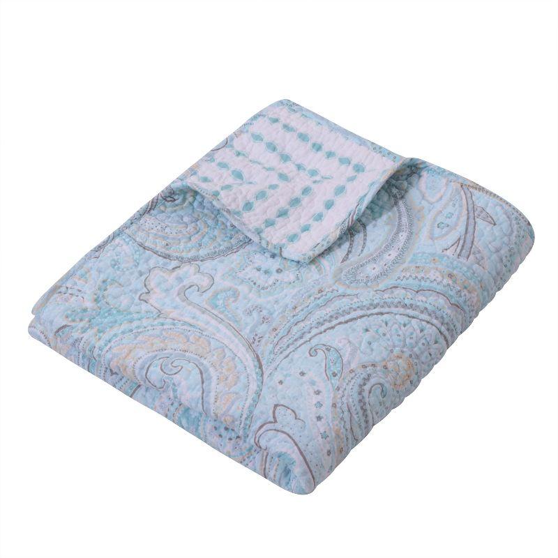 Spruce Blue and Tan Cotton Reversible Quilted Throw