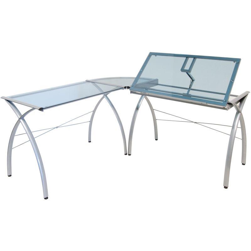 Courson L-Shaped Glass Top Metal Base Drafting Table