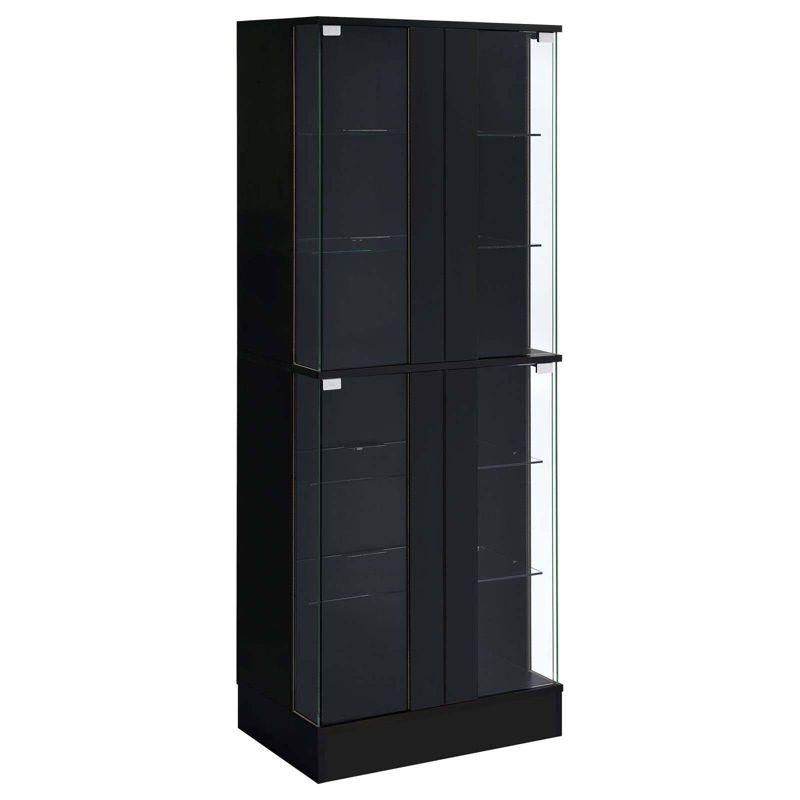 Coaster Cabra Modern Wood Curio Cabinet with Glass Shelves and LED Lighting Black High Gloss