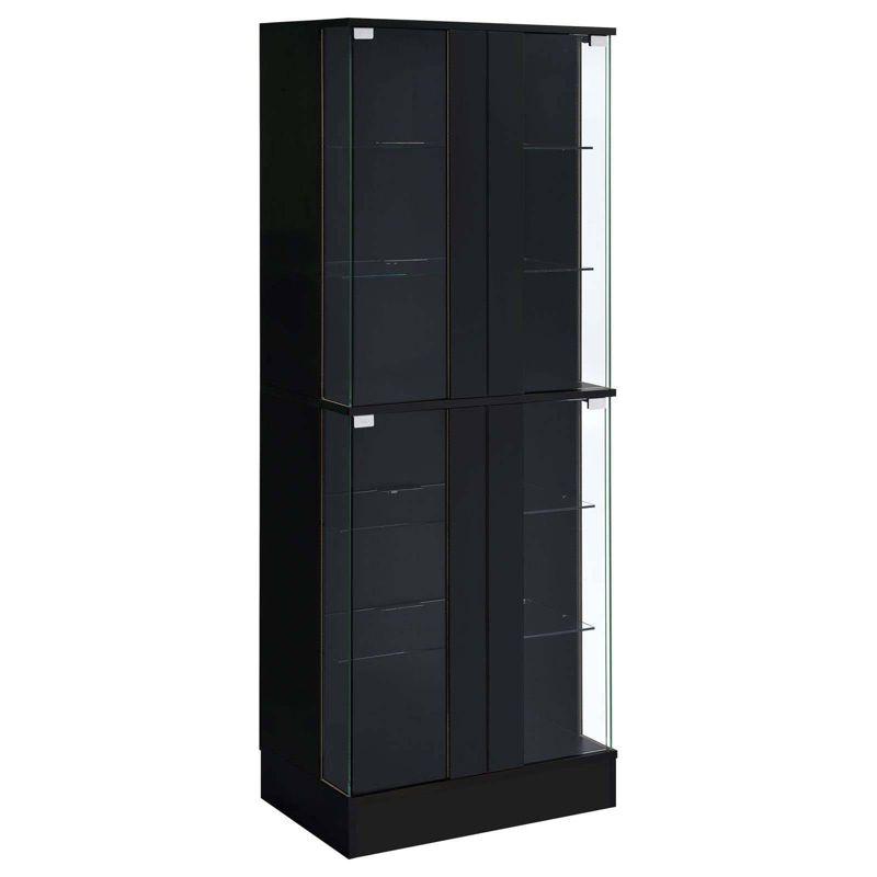 Black High Gloss Wood Curio Cabinet with Glass Shelves and LED Lighting