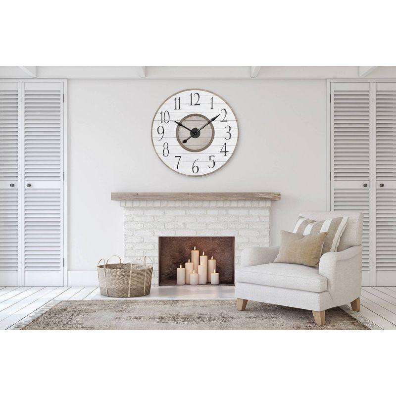 36" Round Distressed Wood Slat Clock White - Storied Home: Modern Analog, Indoor Use