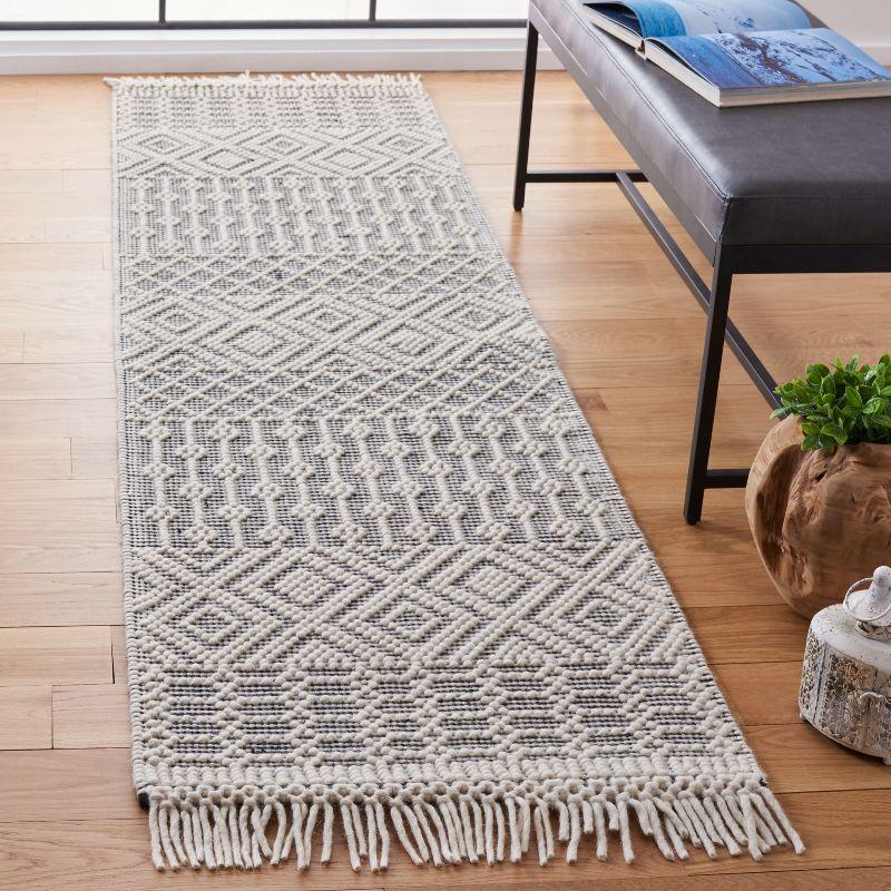 Ivory and Black Flat Woven Wool Runner Rug 2'3" x 8'