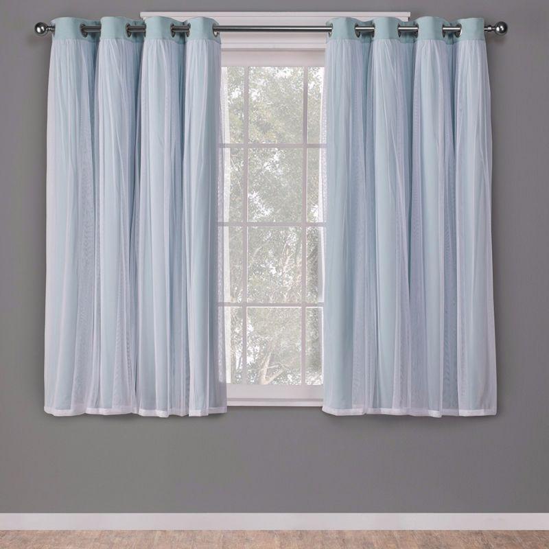 Set of 2 (84"x52") Caterina Layered Solid Blackout with Sheer Top Curtain Panels Aqua - Exclusive Home: Room Darkening, Thermal Insulated