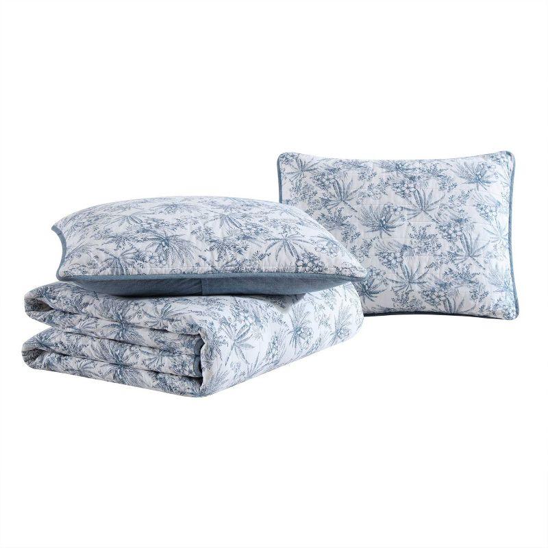 Blue Cotton Twin Reversible Quilt Set with Trim