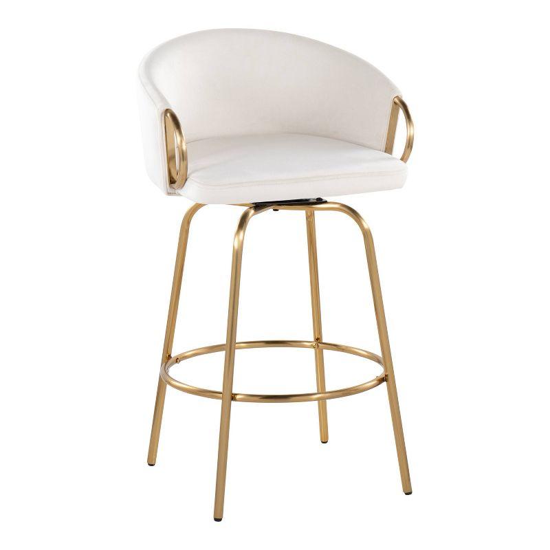 Set of 2 Claire Counter Height Barstools Gold/Cream - LumiSource: Fixed-Height, Swivel, Velvet Upholstery