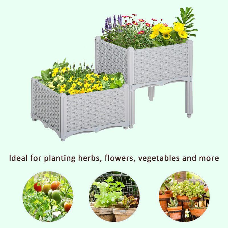 Maggift Raised Garden Bed, with legs, self-watering planter box Raised bed for growing flowers, herbs and vegetables, Grey, 15.75"*15.75"*17.25"