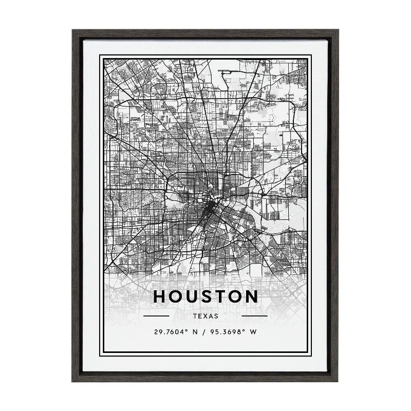 Houston Modern Map Framed Canvas Print, 18x24, Dark Gray