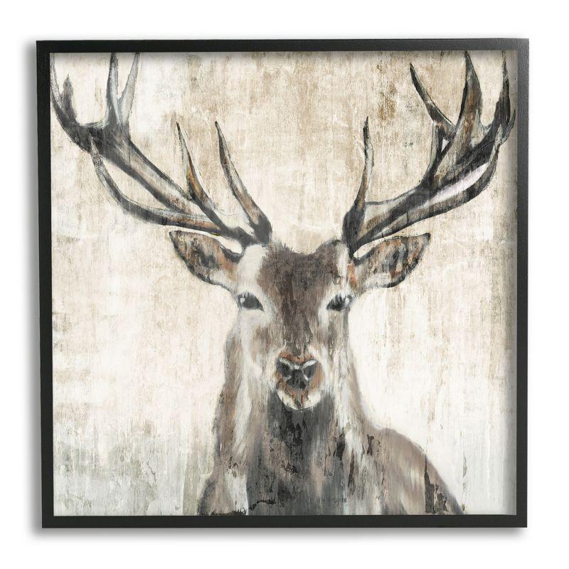 Rustic Deer Elk Wildlife Portrait Canvas Print with Black Frame