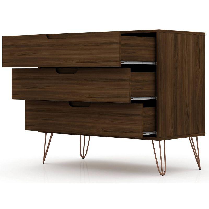 Manhattan Comfort Rockefeller Dresser Brown - Manhattan Comfort: MDF Composite Frame, 3-Drawer Storage for Bedroom, Assembly Required