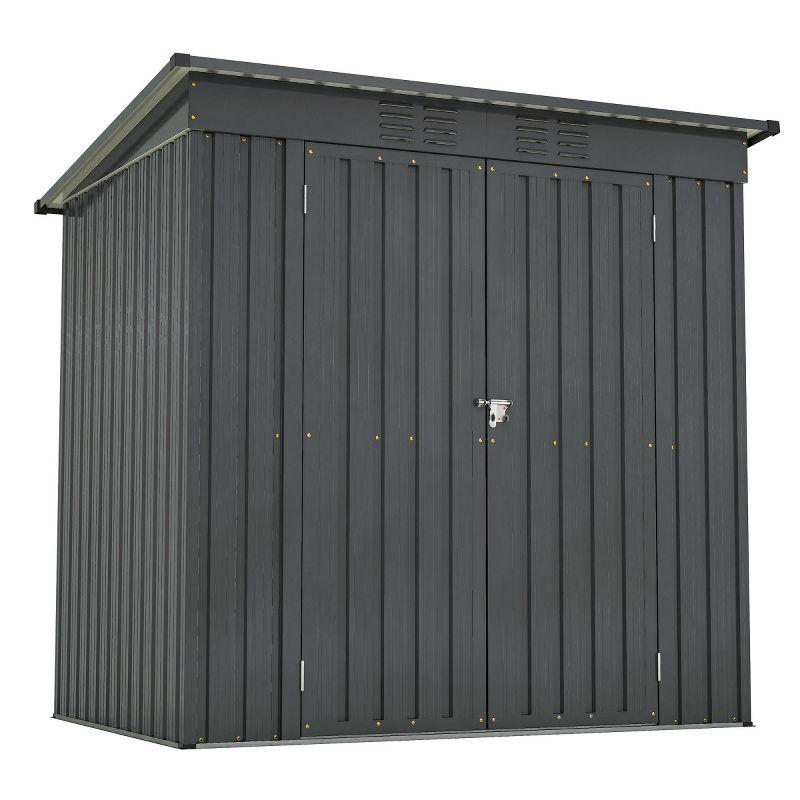 6x4 FT Backyard Garden Tools Storage Shed,Black Aluminium Frame Storage Shed,Metal Outdoor Storage Shed with Lockable Door and Floor Frame-Coolbibila